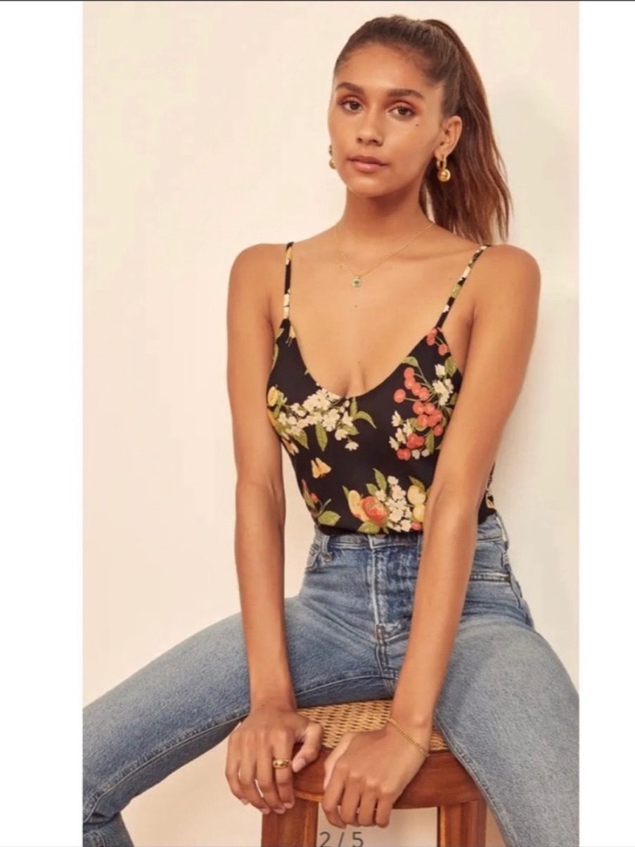 Reformation Gem Cherry Fruit Pattern V-Neck Cami Sleeveless Tank Top Size Large